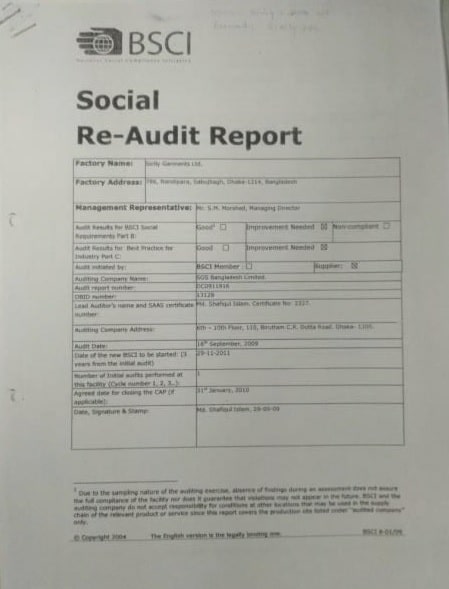 BSCI Report 2009 for compliance and audit